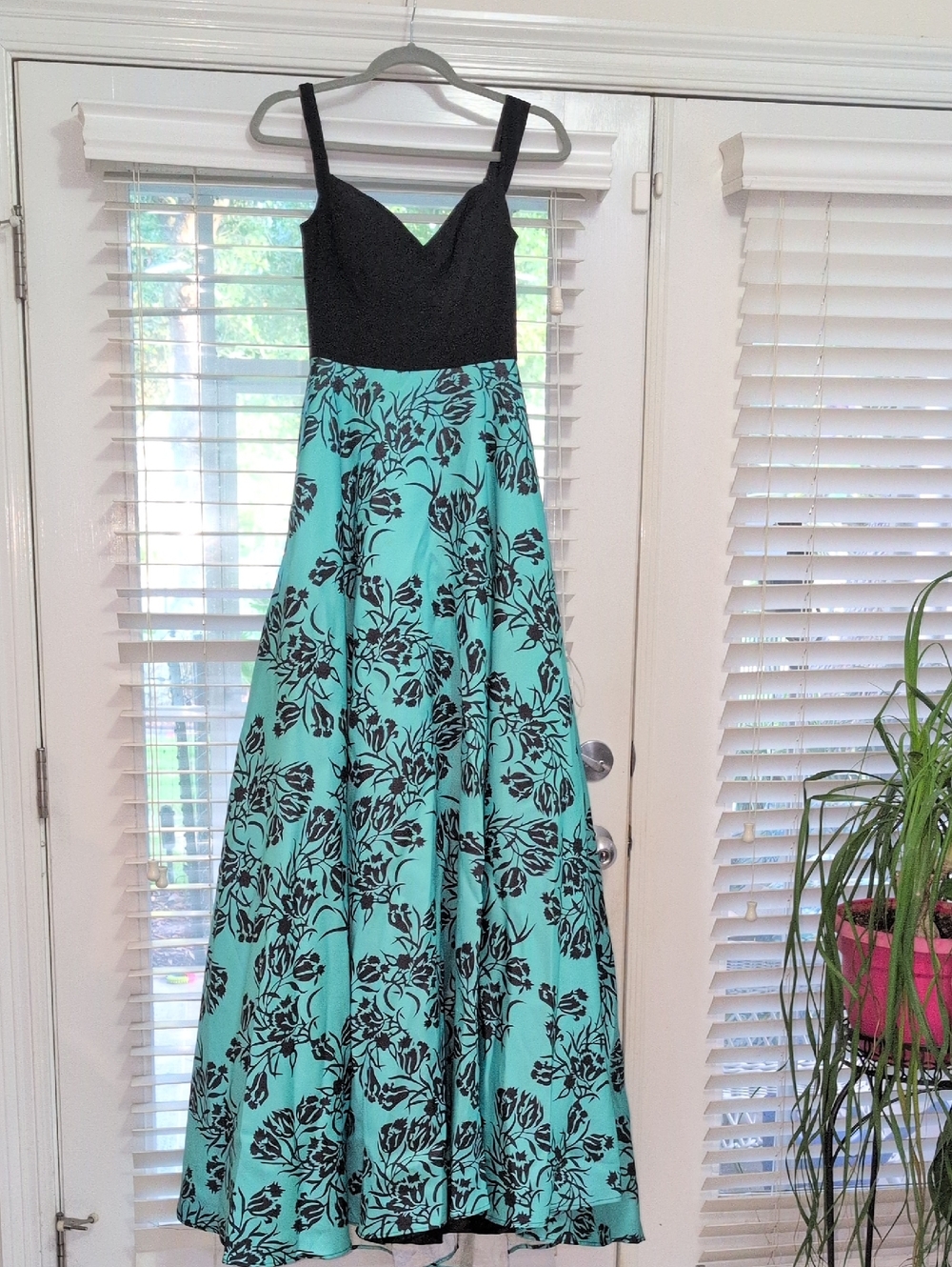 Black & Aqua Floral Maxi Dress - Sleeveless